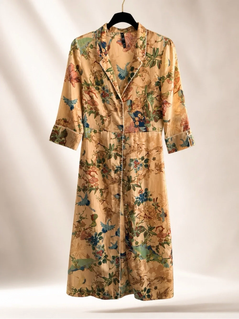 #121 Zara Floral Satin Long Dress/Robe in Peachy background - Picture 3 of 7